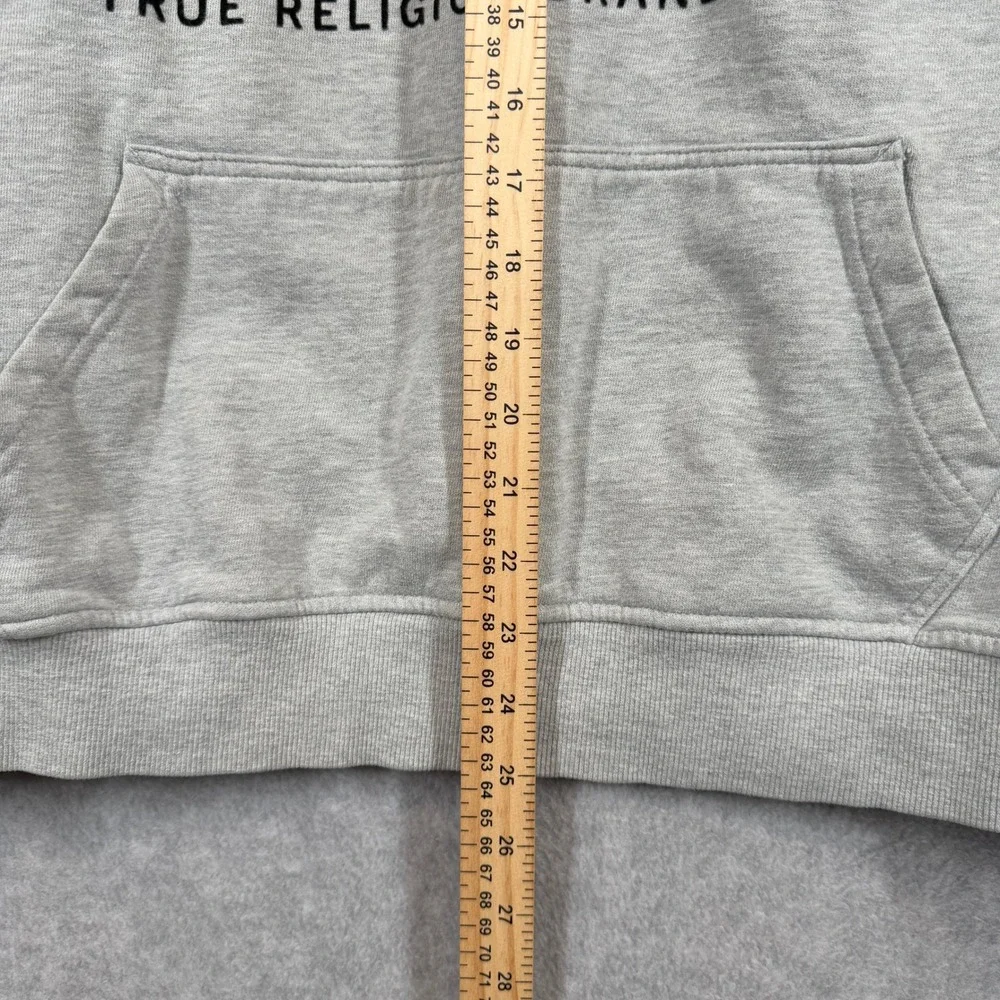 True Religion Hoodie XL Grey Buddha Guitar Graphic Pullover Streetwear Pocket